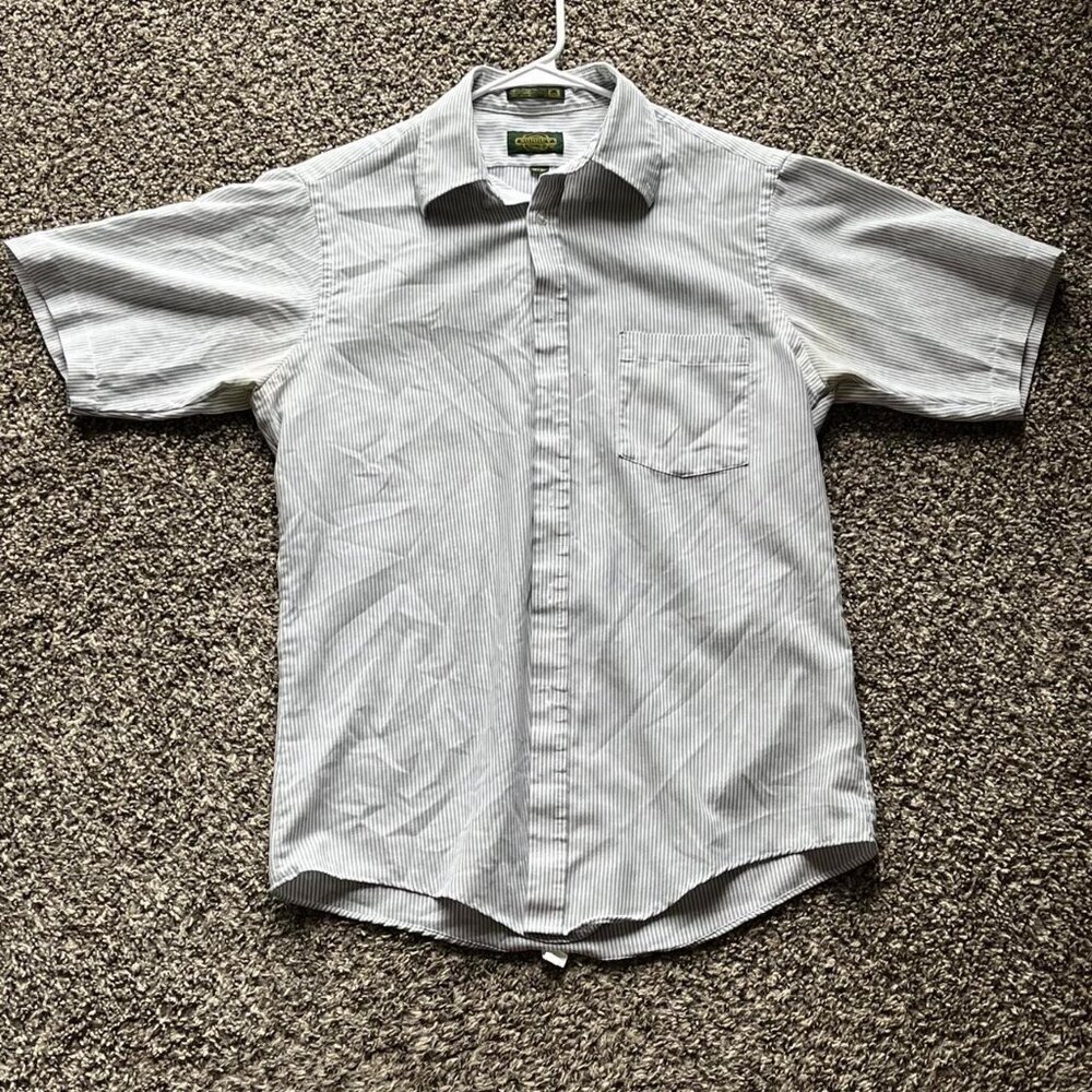 Surrey Traditional Single Needle Tailor Button up Short Sleeve White Stripe Top